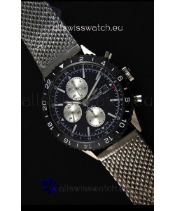 Breitling Chronoliner Steel-Black Mesh Strap in Black Dial Swiss Replica Watch 