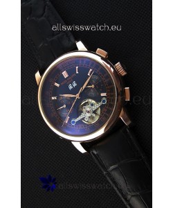 Patek Philippe Japanese Tourbillon Replica Watch in Pink Gold Case Black dial