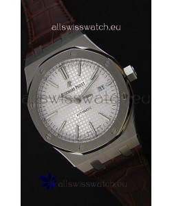 Audemars Piguet Royal Oak 41MM Silver Dial Leather Strap - 1:1 Mirror Ultimate Edition