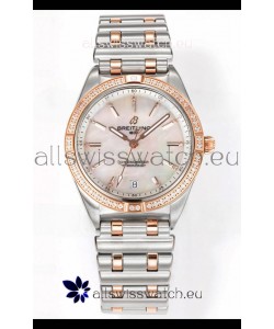 Breitling Chronomat 36MM 2 Tone Rose Gold Casing 1:1 Mirror Replica Watch Pearl Dial