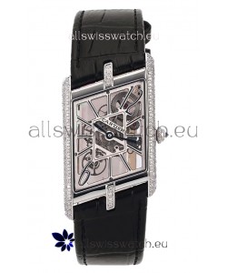 Cartier Tank Asymétrique Stainless Steel Casing Diamonds Bezel Watch in Leather Strap Swiss Replica