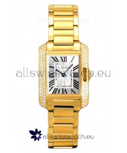 Cartier Tank Anglaise Yellow Gold Watch in Steel Strap Diamonds Bezel Swiss Quartz Watch 30MM