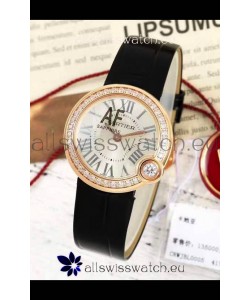 Ballon Blanc De Cartier Swiss Quartz Replica Watch Diamonds Bezel Rose Gold Casing Leather Strap 