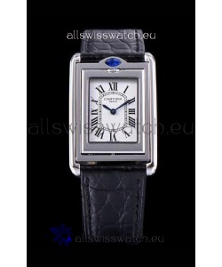 Cartier Tank Reversible Swiss Quartz Replica Watch in Steel Casing - Black Strap