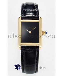 Tank Must Cartier Super Clone Edition 29MM Watch in Yellow Gold Casing Black Dial 