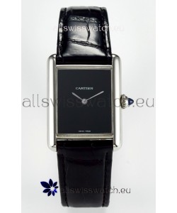 Tank Must Cartier Super Clone Edition 33.7MM Watch in Steel Casing Black Dial 