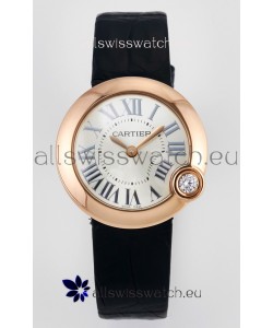 Ballon Blanc De Cartier Super Clone Watch 30MM in Rose Gold Casing Black Strap