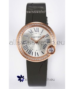 Ballon Blanc De Cartier Super Clone Watch 30MM in Rose Gold Casing Green Strap