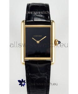 Tank Must Cartier Super Clone Edition 33.7MM Watch in Yellow Gold Casing Black Dial 