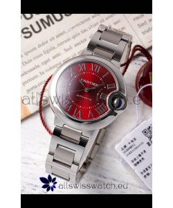 Ballon De Cartier Swiss Automatic Red Dial Mirror Quality 33MM in Stainless Steel 