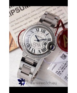 Ballon De Cartier Swiss Automatic 1:1 Mirror Quality 33MM in Steel Casing Diamonds Bezel