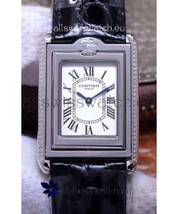 Cartier Tank Reversible Swiss Quartz Replica Watch in Steel Casing - Black Strap