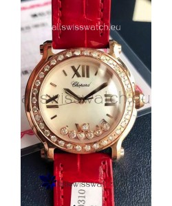 Chopard Happy Rose Gold Swiss Quartz Watch 1:1 Mirror Replica - Genuine Diamonds 