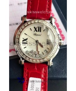 Chopard Happy Stainless Steel Swiss Quartz Watch 1:1 Mirror Replica - Genuine Diamonds 