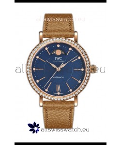 IWC Portofino IW6596 Automatic Moon Phase Rose Gold Casing Watch in Blue Dial 37MM