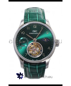 IWC Portugese Hand-Wound Genuine Tourbillon Green Dial Steel Casing Swiss Replica Watch 
