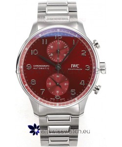 IWC Portuguese Chronograph Swiss Replica Watch in Steel Case Maroon Dial - 1:1 Mirror Replica Edition