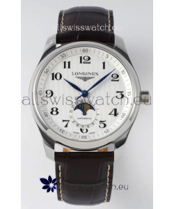 Longines Master Collection Automatic Moonphase White Dial Swiss Replica Watch Leather Strap