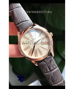 Omega De Ville Tresor Edition Swiss Quartz Watch 36MM Rose Gold Casing White Dial