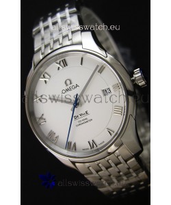 Omega De-Ville Annual Calendar Steel Strap Swiss Replica Watch 1:1 Mirror Edition in White Dial