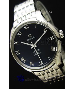 Omega De-Ville Annual Calendar Steel Strap Swiss Replica Watch 1:1 Mirror Edition in Black Dial