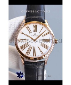 Omega De Ville Tresor Edition Swiss Quartz Watch 36MM Rose Gold Casing White Dial