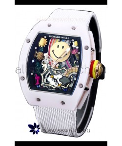 Richard Mille RM088 Smiley Tourbillon White Ceramic Casing Nylon Strap Replica Watch 
