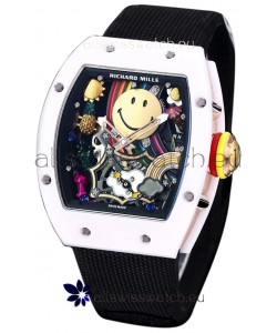 Richard Mille RM088 Smiley Tourbillon White Ceramic Casing Black Nylon Strap Replica Watch 