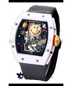 Richard Mille RM088 Smiley Tourbillon White Ceramic Casing Grey Nylon Strap Replica Watch 