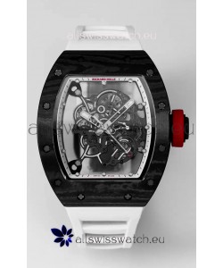 Richard Mille RM055 Black Carbon Casing White Rubber 1:1 Superclone Genuine Tourbillon Watch 