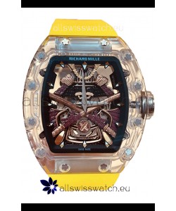 Richard Mille RM047 Samurai Genuine Tourbillon Watch Yellow Strap in Sapphires Casing 