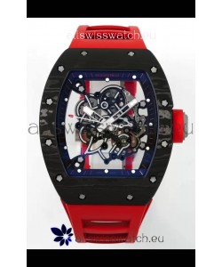 Richard Mille RM055 Black Carbon Casing Red Rubber Strap 1:1 Superclone Genuine Tourbillon Watch 