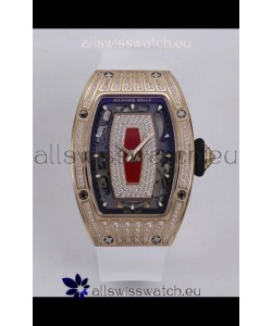 Richard Mille Super Clone RM07-01 Diamonds Paved 904L Rose Gold Casing Automatic Replica Watch