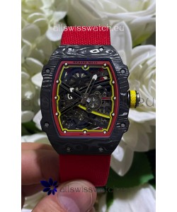 Richard Mille Super Clone RM67-02 Alexander Zverev Black Carbon TPT 37 Grams Watch Red Strap