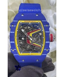 Richard Mille Super Clone RM67-02 Fernando Alonso Blue Carbon TPT 37 Grams Watch Blue Strap