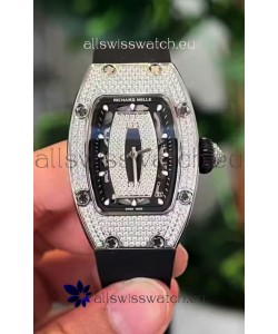 Richard Mille RM007 Diamonds Paved Black Dial 904L Steel Superclone Swiss Watch