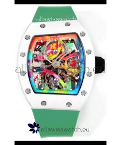 Richard Mille Super Clone RM68-01 White Ceramic Casing Green Strap Tourbillon Swiss Replica