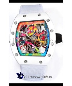 Richard Mille Super Clone RM68-01 White Ceramic Casing Nylon Strap Tourbillon Swiss Replica