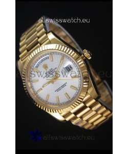 Rolex Day Date Japanese Replica Watch - Yellow Gold Casing in Steel Patterned Dial 40MM