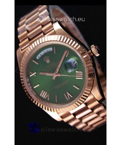Rolex Day Date Japanese Replica Watch - Rose Gold Casing in Green Dial 40MM
