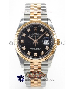 Rolex Super Clone Datejust ETA 3235 Movement 36MM Two Tone Rose Gold Swiss Black Dial Watch