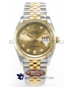 Rolex Super Clone Datejust ETA 3235 Movement 36MM Two Tone Yellow Gold Swiss Gold Dial
