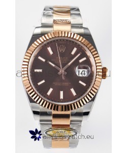 Rolex Super Clone Datejust ETA 3235 Movement 41MM Two Tone Rose Gold Plating Brown Dial Watch