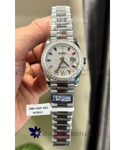 Rolex Day Date Super Clone White Gold Plated Custom Modified Diamonds Paved Watch 
