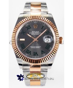 Rolex Super Clone Datejust ETA 3235 Movement 41MM Two Tone Rose Gold Plating Roman Dial Watch