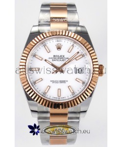 Rolex Super Clone Datejust ETA 3235 Movement 41MM Two Tone Rose Gold Plating White Dial Watch
