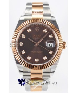 Rolex Super Clone Datejust ETA 3235 Movement 41MM Two Tone Rose Gold Plating Brown Dial Watch