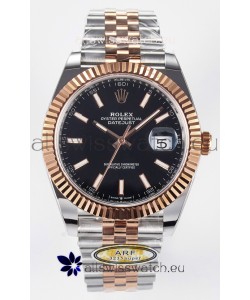 Rolex Super Clone Datejust ETA 3235 Movement 41MM Two Tone Rose Gold Plating Black Dial Watch