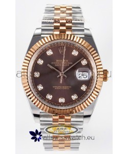 Rolex Super Clone Datejust ETA 3235 Movement 41MM Two Tone Rose Gold Plating Brown Dial Watch