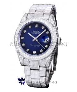 Rolex Datejust 41MM Swiss Replica - Iced Out Edition in Blue Dial 